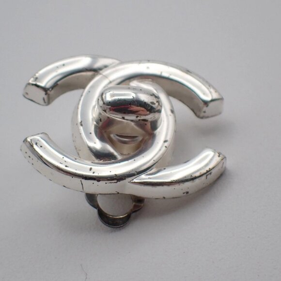 CHANEL CC Logo Earrings Clip-On 96A Silver Accessory France Vintage - Picture 6 of 10